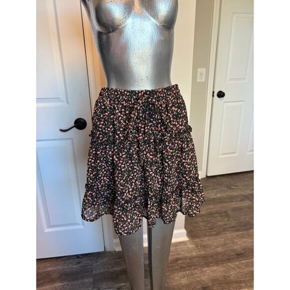 Sienna Sky Black Floral Layered Drawstring Chiffon Skirt - Picture 1 of 7